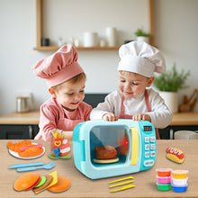 Load image into Gallery viewer, Koolbitz Kids realistic Microwave Oven Kitchen Play House Toy With 6 Colors Clay Burger set Home Appliance Toy For Boys Girls Pretend Food Play Maker Perfect For Children Led Lights Educational Kitchen Playset