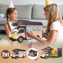 Load image into Gallery viewer, Koolbitz 60Pcs Kids Pretend Play 2 in 1 Bus with Kitchen Miniature Tools & Furniture Accessories, Music & Lights, Fun Playset for Toddlers & Ages 3 and Up