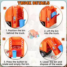 Load image into Gallery viewer, Koolbitz Garbage Truck Toy Bin Lorry with Sound Light, Educational Waste Management Playset with Sorting Bins, Sticker Sets Friction Powered Toy Vehicle for Kids 3+