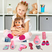 Load image into Gallery viewer, Koolbitz Interactive Baby Doll with Accessories & Lifelike Functions Drinks and Wets, Makes 10 Sounds, Removable Outfit with Hair Dryer, Comb, Bottle, Shoes, Shampoo, and More - Gift for Toddlers Kids