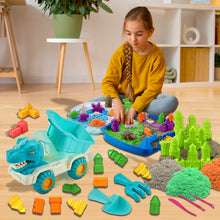 Load image into Gallery viewer, Koolbitz 22PCS Kids Beach Sand Toy Set - Includes Dinosaur Dump Truck, Castle Moulds, Sand Tools, and 3 Bright Colours of Sand - Portable Educational Fun for Boys and Girls Ages 3+