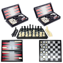 Load image into Gallery viewer, Koolbitz Pack of 2 Sets 3 in 1 Chess Checkers Draughts and Backgammon Game Board Set, Portable Folding with Magnetic Pieces, 36X36 cm for Kids Adults