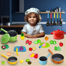Load image into Gallery viewer, Koolbitz 50 Pcs Kids Kitchen Pretend Play Set, Kitchen Utensils & Food Set, Cutting Play Food Toy for Kids Kitchen Kids Kitchen Accessories for Toddlers 3 4 5 6 Years