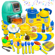 Load image into Gallery viewer, Koolbitz 53PCs Kids Air Fryer Kitchen Playset with Interactive Cooking Features–Realistic Pretend Play Set for Boys & Girls with Light, Sound, Color-Changing Food, Utensils, Cookware, Food Accessories