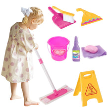 Load image into Gallery viewer, Koolbitz Interactive Kids Cleaning Set – Cleaning Kit with Broom, Mop, Brush, Dustpan, Duster, Sponge, Spray Bottle, Bucket & Caution Sign – Pretend Play Housekeeping Set for Toddlers & Preschoolers