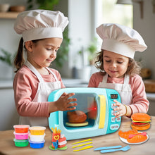Load image into Gallery viewer, Koolbitz Kids realistic Microwave Oven Kitchen Play House Toy With 6 Colors Clay Burger set Home Appliance Toy For Boys Girls Pretend Food Play Maker Perfect For Children Led Lights Educational Kitchen Playset