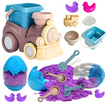Load image into Gallery viewer, Koolbitz 12 Pcs Bucket Beach Train Playset with Sand Set, Dinosaur Egg, Molds & Tools - Non-Toxic Space Sand for Creative Indoor & Outdoor Fun, Perfect for Beach, Snow, or Sandbox Play, Ages 3+