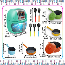Load image into Gallery viewer, Koolbitz Kids Interactive Air Fryer Kitchen Playset – Realistic Light & Sound Cooking Toy with Color-Changing Food, Movable Knobs, Utensils & Accessories – Educational Role Play Cooking Set