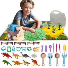 Load image into Gallery viewer, koolbitz Bucket Beach Train with 500g Space Sand Set Toy – Dinosaur Molds, Sandbox Playset with Portable Carry Case, Sandcastle Tools & Beach and Snow Accessories for Indoor/Outdoor Creative Play