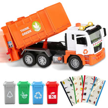 Load image into Gallery viewer, Koolbitz Garbage Truck Toy Bin Lorry with Sound Light, Educational Waste Management Playset with Sorting Bins, Sticker Sets Friction Powered Toy Vehicle for Kids 3+
