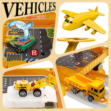 Load image into Gallery viewer, Kids 4 Storey Large Car Parking Lot Garage Play Set with Electric Elevator Ramps Alloy Car Helicopter Race Car Track, Parking Garage Pretend Play Toy for Kids Yellow