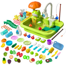 Load image into Gallery viewer, Koolbitz Kids Play 2 in 1 Kitchen Sink Dishwasher Set and Fishing Set Pretend Play Food Fruit Toy