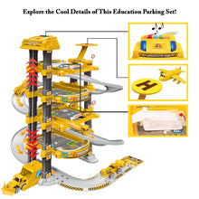 Load image into Gallery viewer, Kids 4 Storey Large Car Parking Lot Garage Play Set with Electric Elevator Ramps Alloy Car Helicopter Race Car Track, Parking Garage Pretend Play Toy for Kids Yellow