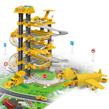 Load image into Gallery viewer, Kids 4 Storey Large Car Parking Lot Garage Play Set with Electric Elevator Ramps Alloy Car Helicopter Race Car Track, Parking Garage Pretend Play Toy for Kids Yellow