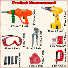 Load image into Gallery viewer, Koolbitz 27PCS Toy DIY Tool Box With Helmet Drill Hammer Wrench Pliers Mask Saw Screwdriver Tape Measure Screws & More Accessories - Children's Tools Playset Toys