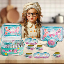 Load image into Gallery viewer, Koolbitz Kids Mermaid Themed Tea Party Set Pretend Play Tea Cups and Saucers with Teapot & Carry Case, Vintage Tea Cups, Tea Time Play Set for Children Toddlers, for Girls