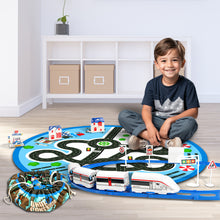 Load image into Gallery viewer, Koolbitz 27PCS Electric Express Train Set for Kids – Interactive High-Speed Train with Track, Tunnel, Blue Bag, Blue Carpet Mat & Accessories – Ideal Educational Toy for Boys & Girls Ages 3+"