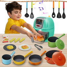 Load image into Gallery viewer, Koolbitz Kids Interactive Air Fryer Kitchen Playset – Realistic Light & Sound Cooking Toy with Color-Changing Food, Movable Knobs, Utensils & Accessories – Educational Role Play Cooking Set