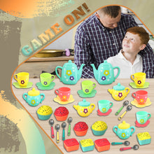 Load image into Gallery viewer, 44 Pcs Kids Tea Set Party with Dessert Candy Muffin Toys Including Cups & Plates, BPA Free PVC Free Teapot, Washable Dishes, Safe Material, For Little Girls Enhance Child Skills