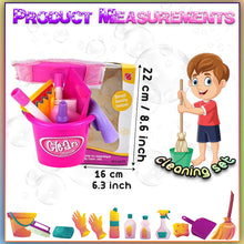 Load image into Gallery viewer, Koolbitz Interactive Kids Cleaning Set – Cleaning Kit with Broom, Mop, Brush, Dustpan, Duster, Sponge, Spray Bottle, Bucket & Caution Sign – Pretend Play Housekeeping Set for Toddlers & Preschoolers