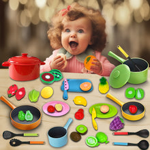 Load image into Gallery viewer, Koolbitz 50 Pcs Kids Kitchen Pretend Play Set, Kitchen Utensils & Food Set, Cutting Play Food Toy for Kids Kitchen Kids Kitchen Accessories for Toddlers 3 4 5 6 Years