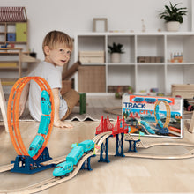Load image into Gallery viewer, Koolbitz Kids High Speed Train Loop Track Set with Large Play Track - Battery Operated Rail track with Roller Coaster Rails, Convertible City Track Educational Toy Gift for kids.