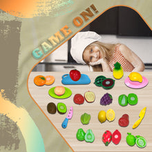 Load image into Gallery viewer, 37 Pcs Pretend Play Fruit and Vegetable Cutting Toys Set for Kids, Food Set & Kitchen Accessories with Child-Safe Knife and Tray for Children, Fruit and Vegetable Play Set for Toddlers