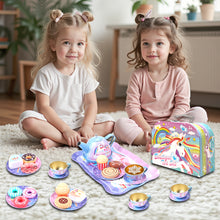 Load image into Gallery viewer, 40 Pcs Unicorn Kids Pretend Play Tin Tea Set with Dessert sweet and candy Toy & Carrying Case, Princess Tea Time, Great Return Toy Gift for Your Kids & Little Girls, Colourful Design