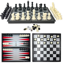 Load image into Gallery viewer, Koolbitz Pack of 2 Sets 3 in 1 Chess Checkers Draughts and Backgammon Game Board Set, Portable Folding with Magnetic Pieces, 36X36 cm for Kids Adults