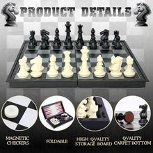 Load image into Gallery viewer, Koolbitz Pack of 2 Sets 3 in 1 Chess Checkers Draughts and Backgammon Game Board Set, Portable Folding with Magnetic Pieces, 36X36 cm for Kids Adults