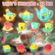 Load image into Gallery viewer, Kids Multicolor Tea Set Party Set with Dessert Candy Muffin Toys Including Cups & Plates, BPA Free PVC Free Teapot, For Little Girls Enhance Child Skills (22Pcs)