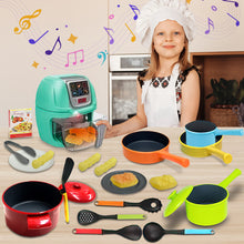 Load image into Gallery viewer, Koolbitz Kids Interactive Air Fryer Kitchen Playset – Realistic Light & Sound Cooking Toy with Color-Changing Food, Movable Knobs, Utensils & Accessories – Educational Role Play Cooking Set