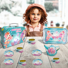 Load image into Gallery viewer, Koolbitz Kids Mermaid Themed Tea Party Set Pretend Play Tea Cups and Saucers with Teapot & Carry Case, Vintage Tea Cups, Tea Time Play Set for Children Toddlers, for Girls
