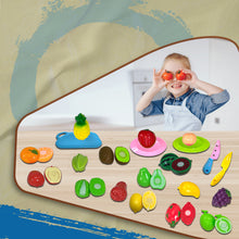 Load image into Gallery viewer, 37 Pcs Pretend Play Fruit and Vegetable Cutting Toys Set for Kids, Food Set & Kitchen Accessories with Child-Safe Knife and Tray for Children, Fruit and Vegetable Play Set for Toddlers