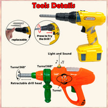 Load image into Gallery viewer, Koolbitz 27PCS Toy DIY Tool Box With Helmet Drill Hammer Wrench Pliers Mask Saw Screwdriver Tape Measure Screws & More Accessories - Children's Tools Playset Toys
