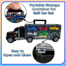 Load image into Gallery viewer, Koolbitz 16 Pcs Transporter Truck Set, Includes Diecast Multicolour Cars, Play Mat, Road Signs, Black Vehicle Storage Container for Kids Ages 3 and Up Birthday Christmas Newyear