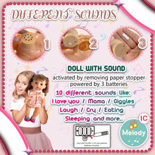 Load image into Gallery viewer, Koolbitz Interactive Baby Doll with Accessories & Lifelike Functions Drinks and Wets, Makes 10 Sounds, Removable Outfit with Hair Dryer, Comb, Bottle, Shoes, Shampoo, and More - Gift for Toddlers Kids