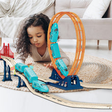 Load image into Gallery viewer, Koolbitz Kids High Speed Train Loop Track Set with Large Play Track - Battery Operated Rail track with Roller Coaster Rails, Convertible City Track Educational Toy Gift for kids.