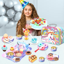 Load image into Gallery viewer, Koolbitz 115 Pcs Unicorn Tea Party & Birthday Cake Light-Up & Musical Cake Set Kids Pretend Play Cutting Food Kitchen Toys Including Dessert Cookies Gift for Kids Toddlers Girls
