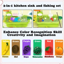 Load image into Gallery viewer, Koolbitz Kids Play 2 in 1 Kitchen Sink Dishwasher Set and Fishing Set Pretend Play Food Fruit Toy