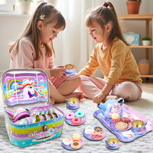 Load image into Gallery viewer, 40 Pcs Unicorn Kids Pretend Play Tin Tea Set with Dessert sweet and candy Toy & Carrying Case, Princess Tea Time, Great Return Toy Gift for Your Kids & Little Girls, Colourful Design