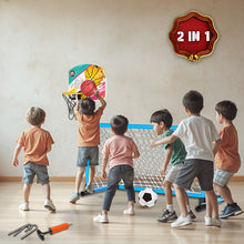 Load image into Gallery viewer, Koolbitz Kids 2 in 1 Basketball Hoop and Football Goal Set for Children, Hoop, Net, Ball, Pump Kids Basketball Hoop and Stand Girls Boys, Outdoor Indoor Activities Toy All in One
