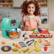 Load image into Gallery viewer, Koolbitz Kids Children Pretend Play Battery Operated Toy Set Air Fryer Toy working with sound Light Kitchen Pretend Play Toy Set with Play Food Fruits Vegetables Kitchen Accessories