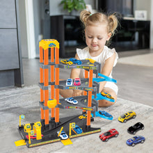 Load image into Gallery viewer, koolbitz Kids 4-Storey Large Car Parking Lot and Garage Playset Toy with Lift, Spiral Ramps, Fuel Station, Service Area and 4 Cars, 4 Floors of Parking Garage Pretend Play for Boys and Girls ages 3+