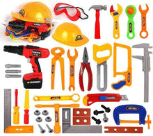 Load image into Gallery viewer, Koolbitz Kids Children Pretend Play Tools Construction Toy Set Pretend Role Play Tool Toys with Helmet Drill Chainsaw Hamer and More Kids Tool Set