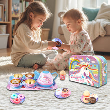 Load image into Gallery viewer, 40 Pcs Unicorn Kids Pretend Play Tin Tea Set with Dessert sweet and candy Toy & Carrying Case, Princess Tea Time, Great Return Toy Gift for Your Kids & Little Girls, Colourful Design
