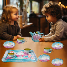 Load image into Gallery viewer, Koolbitz Kids Mermaid Themed Tea Party Set Pretend Play Tea Cups and Saucers with Teapot & Carry Case, Vintage Tea Cups, Tea Time Play Set for Children Toddlers, for Girls