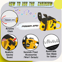 Load image into Gallery viewer, Koolbitz 15PCS Kids Electric Workshop Tools Toy Educational Playset - Includes Yellow Chainsaw Toy, Jigsaw Toy, Helmet, and Accessories Game- Learning Construction Roleplay Tool Kit Toy Game for Ages 3+
