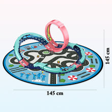 Load image into Gallery viewer, Koolbitz Kids Electric High Speed Slot Car Track Set with Large Play Mat - Battery Operated Racing Car with Roller Coaster Rails, Convertible City Map Storage Bag Educational Race Track Toy