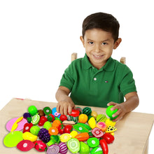 Load image into Gallery viewer, Koolbitz 71PCs Pretend Play Fruit and Vegetable Cutting Toys Set for Kids, Food Set & Kitchen Accessories with Child-Safe Knife and Tray for Children, Fruit and Vegetable Play Set, Pack of 71 pcs